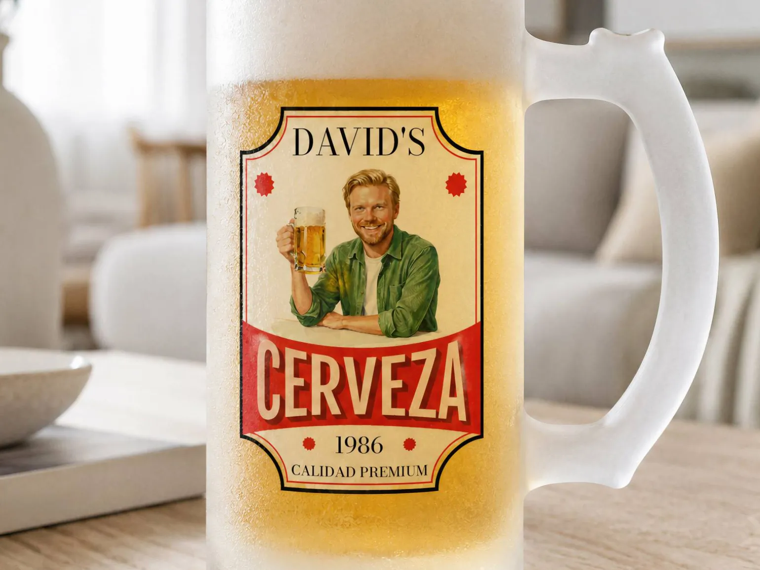 Frostet ølglas med eget foto - Øldesign