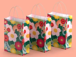 Gaveposer 3-pak - Lyserøde blomster - Store