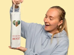 Personlig Gavepose til vin med Fotohjerte & Tekst
