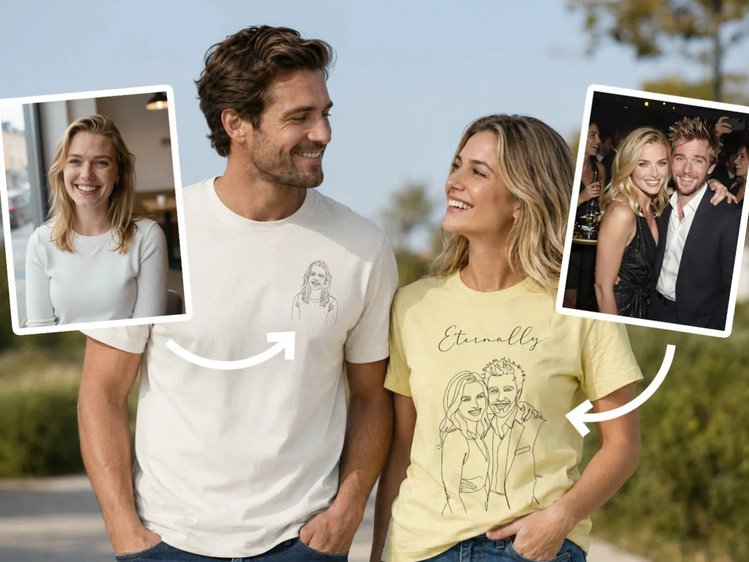 Premium T-shirt med line art
