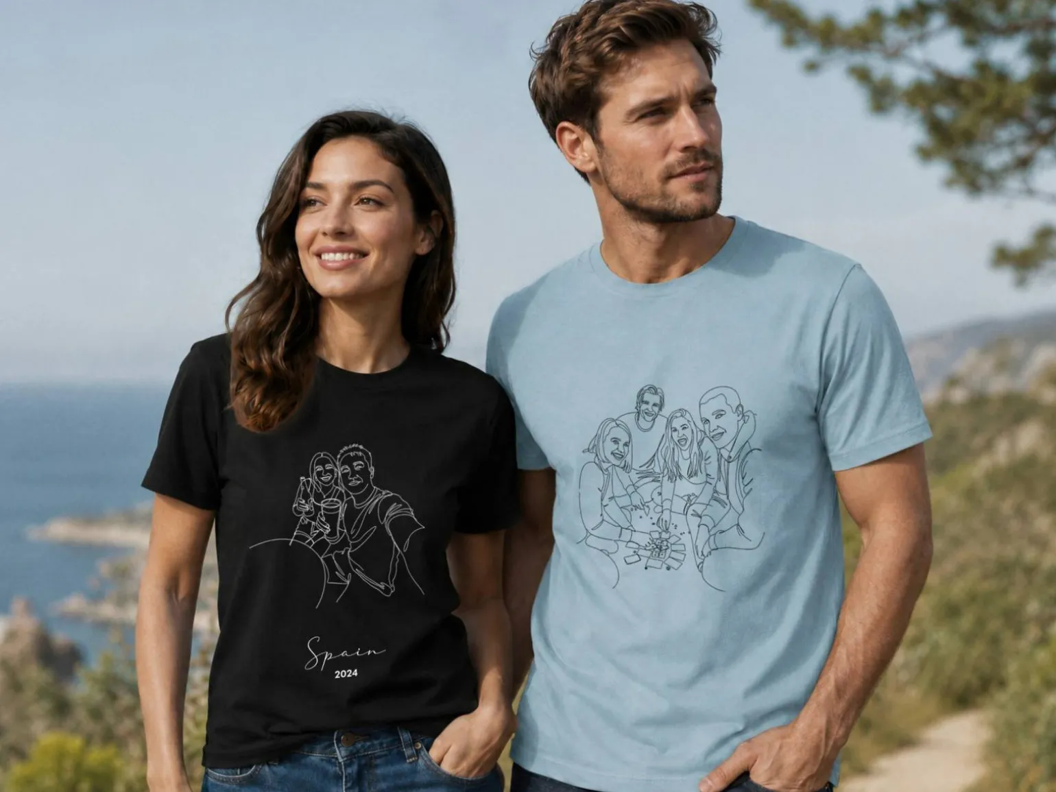 Premium T-shirt med line art