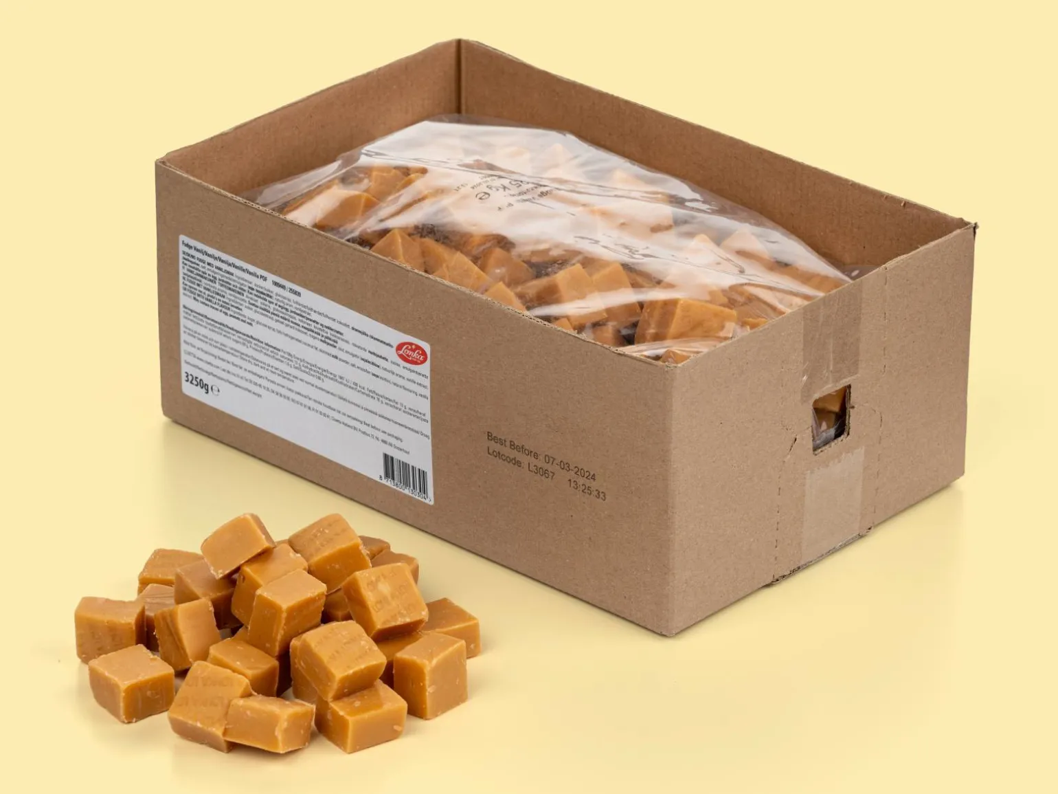 Vaniljefudge Bland-selv slik i kasser 3,2 kg